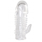 Прозрачная гелевая насадка с шипами и клиторальным отростком - 13 см. - Toyfa Basic - в Прокопьевске купить с доставкой