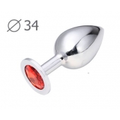 Коническая серебристая анальная втулка с красным кристаллом - 8,2 см. - Anal Jewelry Plug - купить с доставкой в Прокопьевске