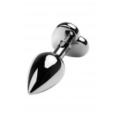 Серебристая коническая анальная пробка с красным кристаллом-сердечком - 7 см. - ToyFa - купить с доставкой в Прокопьевске