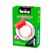 Розовое эрекционное виброкольцо Luxe VIBRO  Поцелуй стриптизёрши  + презерватив - Luxe - в Прокопьевске купить с доставкой