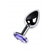 Серебристая конусовидная анальная пробка с фиолетовым кристаллом - 7 см. - ToyFa - купить с доставкой в Прокопьевске