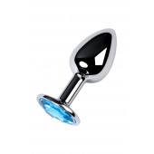 Серебристая конусовидная анальная пробка с голубым кристаллом - 7 см. - ToyFa - купить с доставкой в Прокопьевске