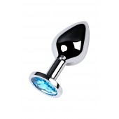 Серебристая конусовидная анальная пробка с голубым кристаллом - 8 см. - ToyFa - купить с доставкой в Прокопьевске