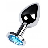 Серебристая конусовидная анальная пробка с голубым кристаллом - 8 см. - ToyFa - купить с доставкой в Прокопьевске