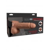 Кофейный перезаряжаемый вибрострапон 7  Hollow Rechargeable Strap-on with Balls - 20,3 см. - Pipedream - купить с доставкой в Прокопьевске