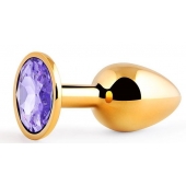 Золотистая анальная пробка с фиолетовым стразом - 7,2 см. - Anal Jewelry Plug - купить с доставкой в Прокопьевске