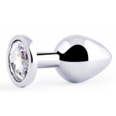 Серебристая анальная пробка с прозрачным стразом - 7,2 см. - Anal Jewelry Plug - купить с доставкой в Прокопьевске