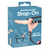 Телесный двойной вибрострапон с вибрацией Vibrating Double Strap-On - 15 см. - Orion - купить с доставкой в Прокопьевске
