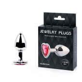 Серебристая анальная пробка с малиновым кристаллом-сердечком - 7 см. - Anal Jewelry Plug - купить с доставкой в Прокопьевске