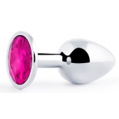 Серебристая анальная пробка с малиновым кристаллом - 7,2 см. - Anal Jewelry Plug - купить с доставкой в Прокопьевске