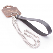 Серебристый металлический поводок с кожаной черной ручкой - 80 см. - Crazy Handmade - купить с доставкой в Прокопьевске