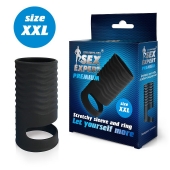 Черная открытая насадка на пенис с кольцом для мошонки XXL-size - 9,4 см. - Sex Expert - в Прокопьевске купить с доставкой