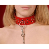 Красный кожаный ошейник с карабином и поводком - Sitabella - купить с доставкой в Прокопьевске