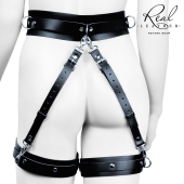 Черный кожаный пояс с гартерами - S-M - Notabu - купить с доставкой в Прокопьевске Черный кожаный пояс с гартерами - S-M - Notabu - купить с доставкой в Прокопьевске