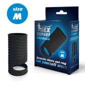 Черная открытая насадка на пенис с кольцом для мошонки size M - 7,9 см. - Sex Expert - в Прокопьевске купить с доставкой