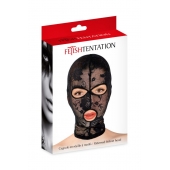 Черная кружевная маска на голову с отверстиями для глаз и рта - Fetish Tentation - купить с доставкой в Прокопьевске