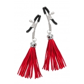 Зажимы на соски «Прищепки» с красными кисточками из замши - Pecado - купить с доставкой в Прокопьевске