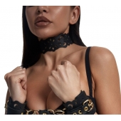 Черный ажурный чокер с золотистой фурнитурой - Crazy Handmade - купить с доставкой в Прокопьевске