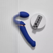 Синий безремневой страпон Multi Orgasm Bendable Strap-On size XL с клиторальной стимуляцией - Strap-on-me - купить с доставкой в Прокопьевске