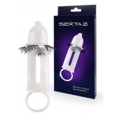 Эластичная насадка на пенис с подхватом мошонки и стимулирующими «ресничками» - Sextaz - в Прокопьевске купить с доставкой