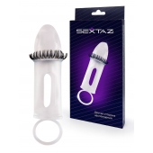 Закрытая насадка на пенис с подхватом мошонки и стимулирующими «ресничками» - Sextaz - в Прокопьевске купить с доставкой