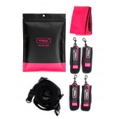 Черно-розовый эротический набор: фиксатор, оковы, наручники, повязка - Erokay - купить с доставкой в Прокопьевске