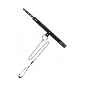 Черный узкий однослойный ошейник с серебристым поводком-цепочкой - Pecado - купить с доставкой в Прокопьевске