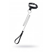 Черный узкий однослойный ошейник с серебристым поводком-цепочкой - Pecado - купить с доставкой в Прокопьевске