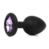 Черная анальная пробка с сиреневым кристаллом - 7,3 см. - 1137