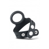Черное эрекционное кольцо с подхватом мошонки на кнопках VS6 - Blush Novelties - в Прокопьевске купить с доставкой