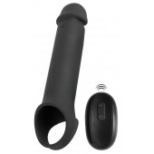 Черная вибронасадка для пениса с хомутом для мошонки и пультом ДУ Remote Controlled Penis Extension - Orion - в Прокопьевске купить с доставкой