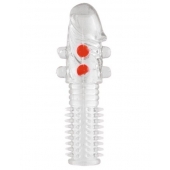 Гелевая прозрачная насадка с шариками и шипами - 14 см. - Toyfa Basic - в Прокопьевске купить с доставкой