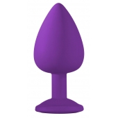 Большая фиолетовая анальная пробка Emotions Cutie Large с голубым кристаллом - 10 см. - Lola Games - купить с доставкой в Прокопьевске