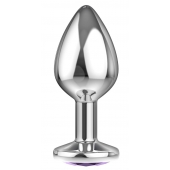 Малая серебристая анальная пробка Diamond Purple Sparkle Small с фиолетовым кристаллом - 7 см. - Lola Games - купить с доставкой в Прокопьевске