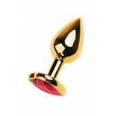 Золотистая анальная пробка с кристаллом-сердцем - 7,5 см. - ToyFa - купить с доставкой в Прокопьевске