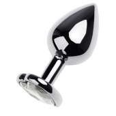 Серебристая анальная пробка с прозрачным кристаллом-сердцем - 8 см. - ToyFa - купить с доставкой в Прокопьевске