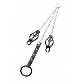 Черно-серебристые зажимы для сосков с кольцом для пениса TOYFA Metal - ToyFa - купить с доставкой в Прокопьевске