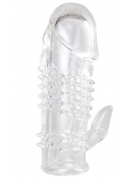 Прозрачная гелевая насадка с шипами и клиторальным отростком - 13 см. - Toyfa Basic - в Прокопьевске купить с доставкой