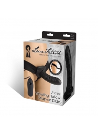 Чёрный полый страпон с вибрацией Unisex Vibrating Hollow Strap-On - 14 см. - Lux Fetish - купить с доставкой в Прокопьевске