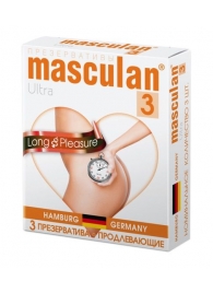 Розовые презервативы Masculan Ultra Long Pleasure с колечками, пупырышками и продлевающим эффектом - 3 шт. - Masculan - купить с доставкой в Прокопьевске