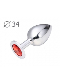 Коническая серебристая анальная втулка с красным кристаллом - 8,2 см. - Anal Jewelry Plug - купить с доставкой в Прокопьевске