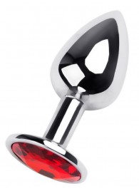 Маленькая коническая серебристая анальная пробка с красным кристаллом - 7 см. - ToyFa - купить с доставкой в Прокопьевске