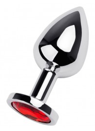 Серебристая коническая анальная пробка с красным кристаллом - 8 см. - ToyFa - купить с доставкой в Прокопьевске