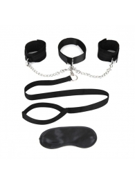 Чёрный ошейник с наручниками и поводком Collar Cuffs   Leash Set - Lux Fetish - купить с доставкой в Прокопьевске