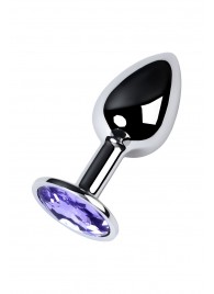 Серебристая конусовидная анальная пробка с фиолетовым кристаллом - 7 см. - ToyFa - купить с доставкой в Прокопьевске