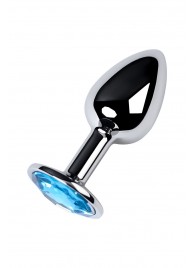 Серебристая конусовидная анальная пробка с голубым кристаллом - 7 см. - ToyFa - купить с доставкой в Прокопьевске
