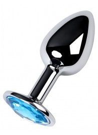 Серебристая конусовидная анальная пробка с голубым кристаллом - 7 см. - ToyFa - купить с доставкой в Прокопьевске
