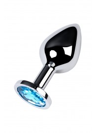 Серебристая конусовидная анальная пробка с голубым кристаллом - 8 см. - ToyFa - купить с доставкой в Прокопьевске