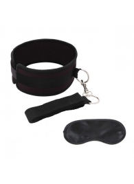 Черный ошейник с длинным поводком Collar and Leash Set - Lux Fetish - купить с доставкой в Прокопьевске