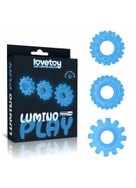 Набор из 3 голубых, светящихся в темноте эрекционных колец Lumino Play - Lovetoy - в Прокопьевске купить с доставкой